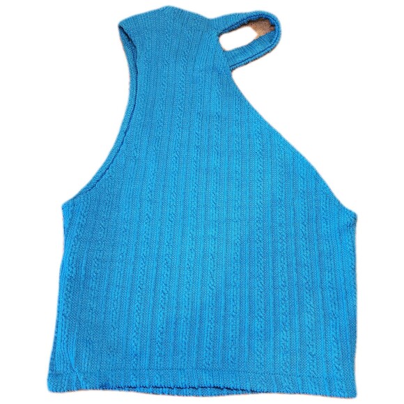 Zara Women’s Small Aqua Blue Teal Cropped Sleeveless Asymmetrical Tank - Picture 3 of 7